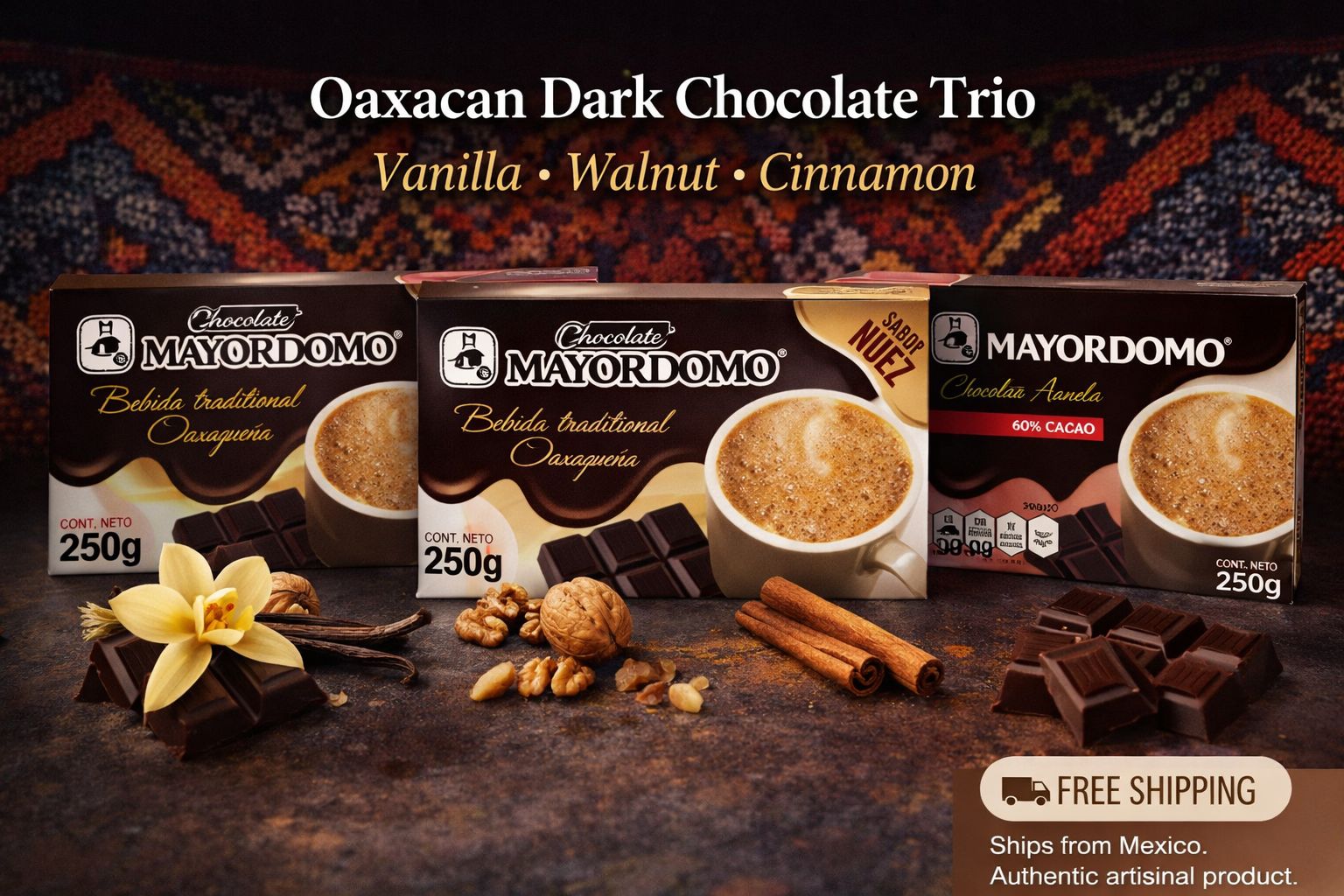 Oaxacan Dark Chocolate Flavor Trio – Vanilla, Walnut & Cinnamon